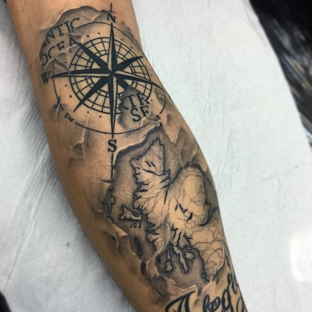 Got a healed photo of this Scottish map skin rip tattoo. Thanks again Colin! For tattoo bookings 