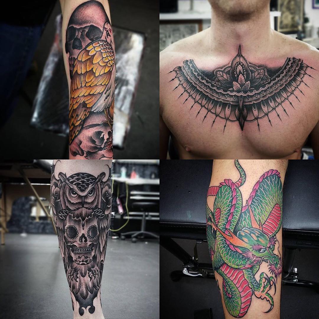 A small selection of work by @borisbianchi who is versatile in many styles. We are super happy to be having Boris on a regular basis here @studioxiiigallery so go give him a follow to check out more of his beautiful work. guestartist japanese fullcolor blackwork neotraditionaltattoo pattern edinburgh miami studioxiii