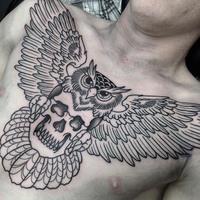 Good Start To Josh S Owl Chest Piece Well Sat Bud Studio Xiii