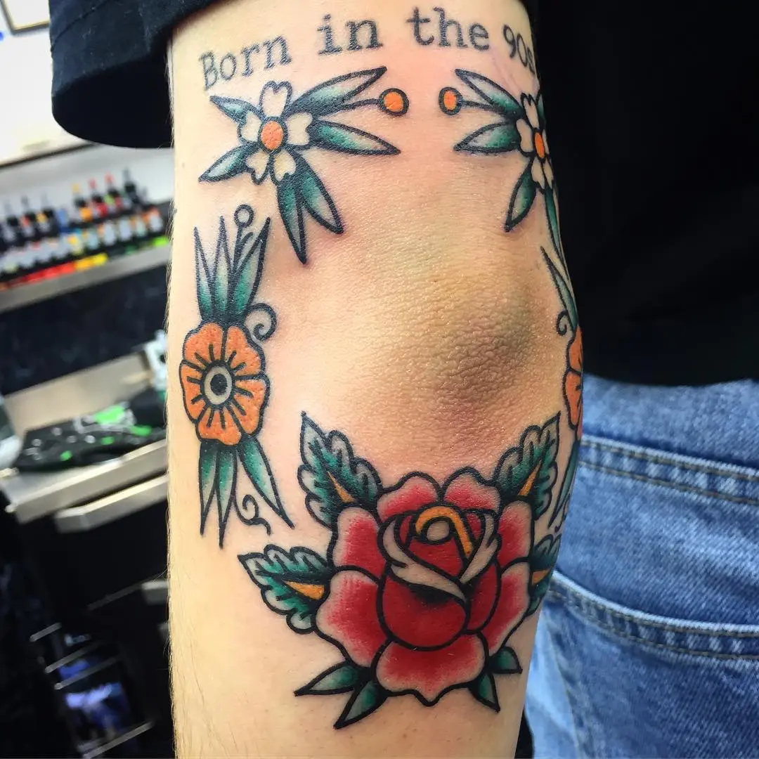 Elbow rose done by Brian  Dedication Tattoo in Denver CO  rtattoos