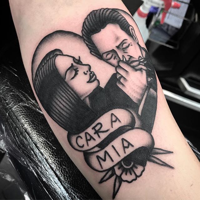 Christel Perkins  First portrait tattoos today Morticia and gomez