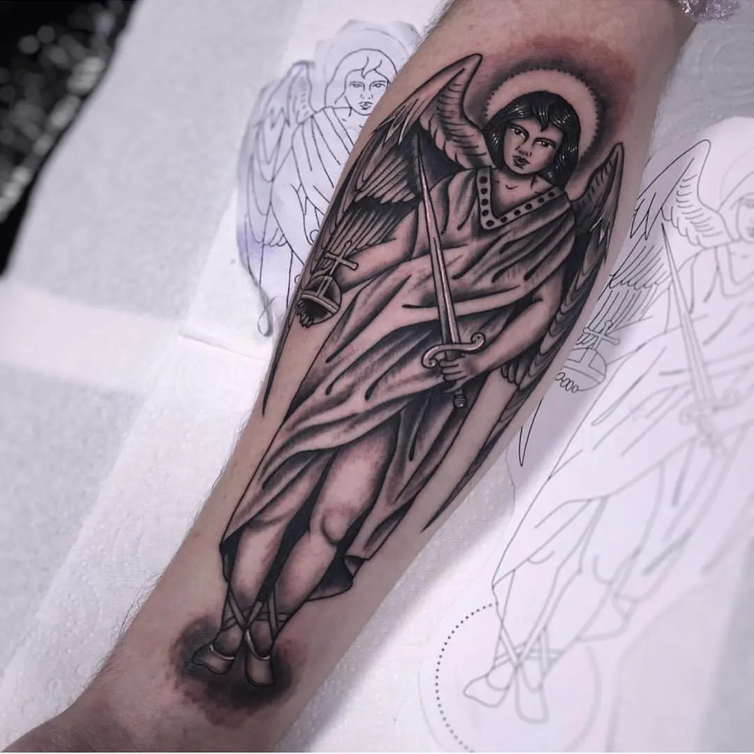 Minimalist Archangel Raphael Tattoo Idea  BlackInk