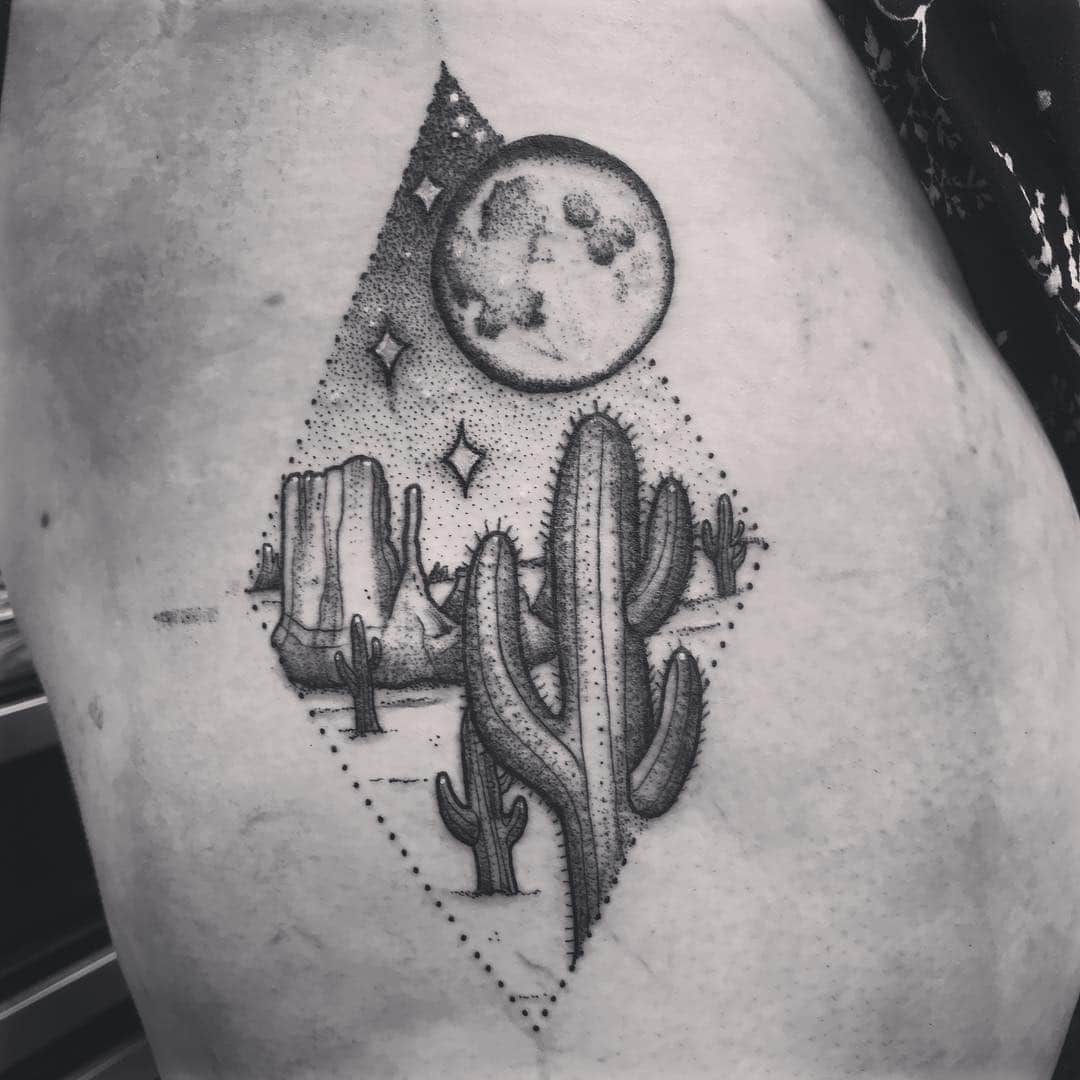 Black & Grey desert tattoo by our apprentice Alec | Instagram