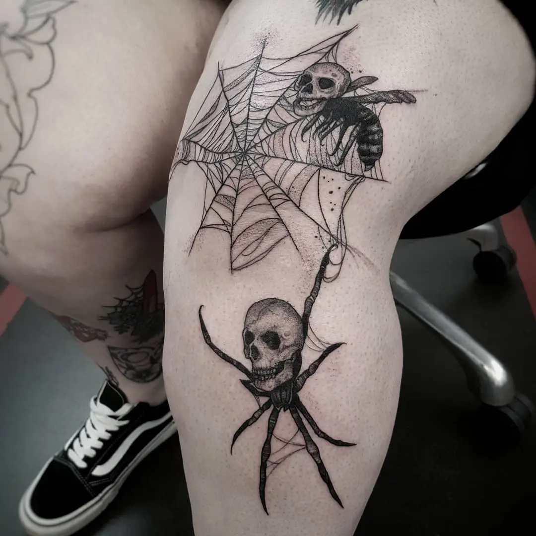 Demonic Death webs Thanks to Kerry the excellent knee tattoo reciever   Email goatskullshirleycom to book in with your dark ideas             Studio XIII Gallery