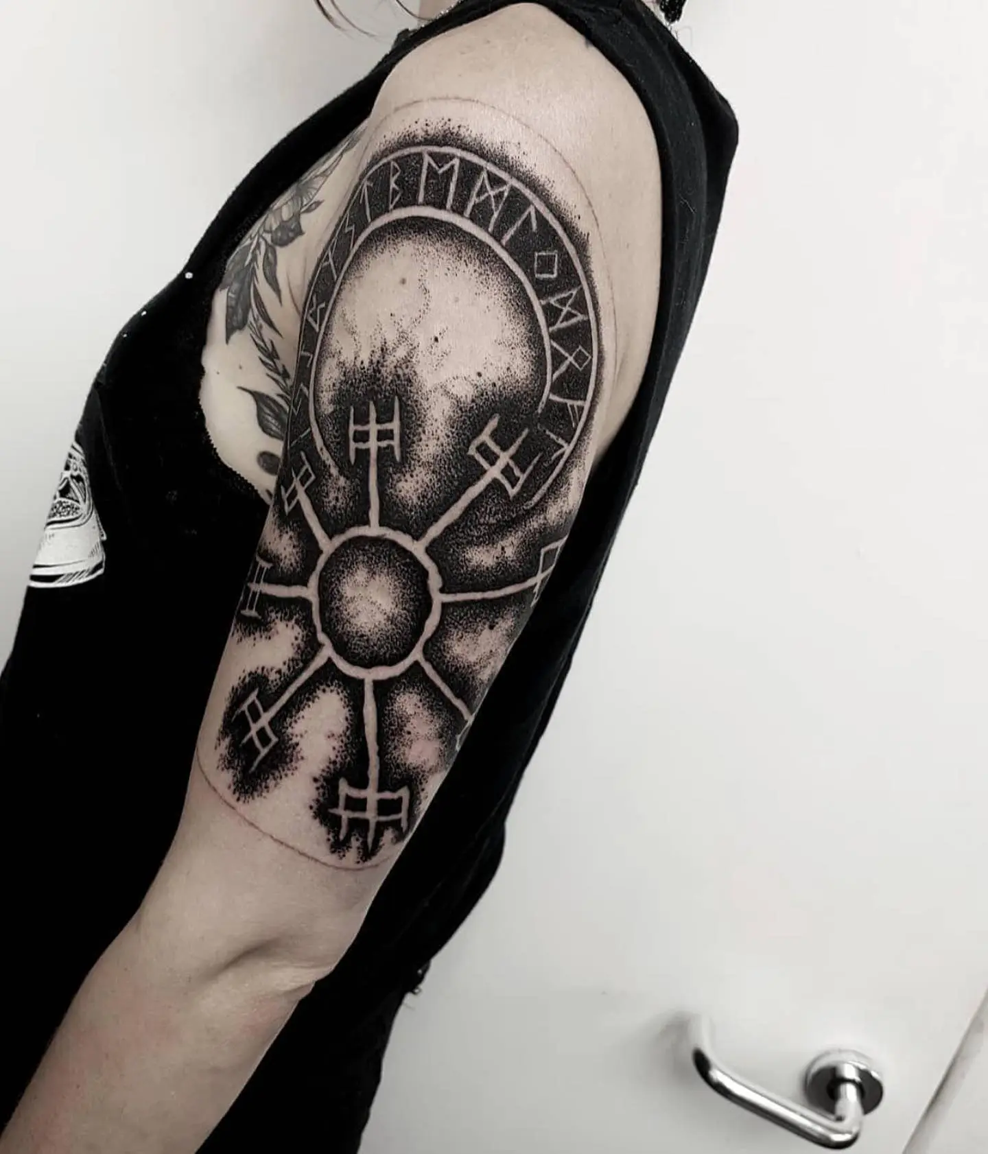 Blackwork Compass Tattoo Design