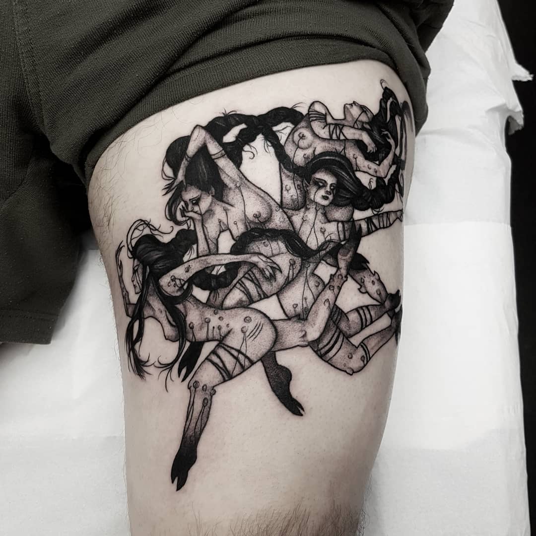 The Sluagh have returned 🦇In Scottish folklore, The Sluagh were the spirits of the restless dead. They are depicted as destructive and troublesome, sinners that were not welcome in heaven, hell or the otherworld. Always seen flying from the west in flocks like birds, entering houses of the dying and carrying away their souls. Thanks so much Kyle! 🦇 Email goatskullshirley@gmail.com with your dark ideas 🖤
.
.
.
.
.
.
.
.
.
.
occultarcana artesobscurae btattooing blackwork blackworkers blxckink darkartists darkart darkarts thedarkestwork onlyblackart onlythedarkest mythology  blacktattoo metalhead blackmetal occult wiccac witchythings darkartistries edinburgh goth gothic studioxiii @artesobscurae @occultarcana @thedarkestwork @onlythedarkest @black_tattoo_culture @darkartists @wiccac