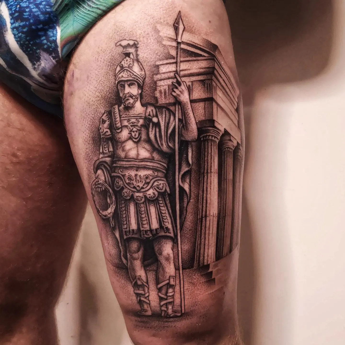 Mars (healed) with some roman temple ruins in the back (fresh) 
Done with the blackest out there @allegoryink  Thank you Mark for the interesting chat and for sitting like a damn stone!:)

studioxiii romanempire romans mars marstattoo statue sculpture healedtattoo healedtattoos realismtattoo bishoprotary tttism ttt blackandgreytattoos blackandgreyrealism stippletattoo stipple tattooartists tattooartistmag dotworktattoo dotworkers dotworktattoos thightattoo edinburghtattoostudio scotlandtattoo besttattoos tattooedmen menwithtattoos