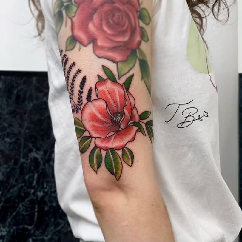 Vickie Chiang on Instagram Tulip Red Poppy English Rose blooming brain  tattoo for Carmen  tuliptattoo poppytattoo rosetattoo colortattoo  colortattoos
