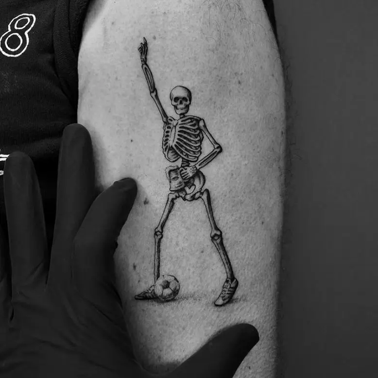 Want a disco dancing, Adidas wearing, beer drinking, football playing skeleton? vik_b_tattooer has got your back! 

- 💌 all enquiries via the enquiry form on our website, LINK IN BIO. 
____________________________________

                           totaltattoo barber_dts easytattoo_uk eternalink dynamiccolor lockdownneedle stencilstuff
