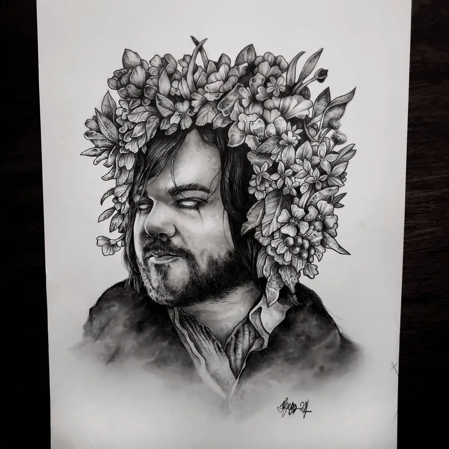 'Toast of Midsommar'. Combing two of my favourite things, weird cult film and Matt Berry! 💪🖤 It's been weeks since I've been able to draw anything, this was cathartic to say the least! 💀💀💀
.
.
.
.
.
.
.
.
                       thedarkestwork onlythedarkest darkartists blxckink blacktattoomag wiccac darkartistries