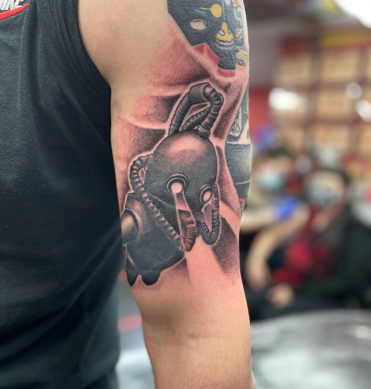 Part healed part fresh on this  down recently as part of an ongoing Mac Millar  tribute half sleeve for Dale- thank you again mate!! Done studioxiiigallery 🙌
                 