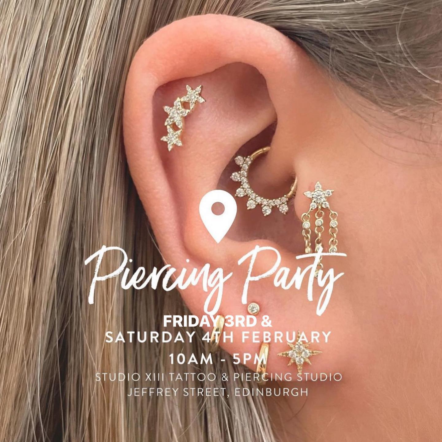 We are very excited to be hosting another two day ✨ PIERCING ✨ pop up store with our friends at Laura Bond on Friday the 3rd & Saturday the 4th of February!

Once you have signed up through Laura Bond’s website - you need to book a piercing appointment with us. There are only a few spaces remaining so give us a call to book your piercing slot ASAP! Then arrive early on the day to browse, select and purchase your piercing jewellery from Laura Bond’s gorgeous collection. 

We recommend coming along 15 - 30 minutes before your appointment to choose your jewellery & fill out your consent form if you have not already done so!

☎️ 0131 558 2974

Pop up store opening hours 🕓
Friday 3rd February - 10am - 6pm
&
Saturday 4th February - 10am - 6pm
*last entry for shopping 5:15pm

Location📍
Studio XIII, Jeffrey Street, Edinburgh, EH1 1DR - just a 5 minute walk from Waverley train station.

✨ Piercings will be £30 each, this does NOT include any Laura Bond Jewellery ✨

We can’t wait to see you all there ✨

      
