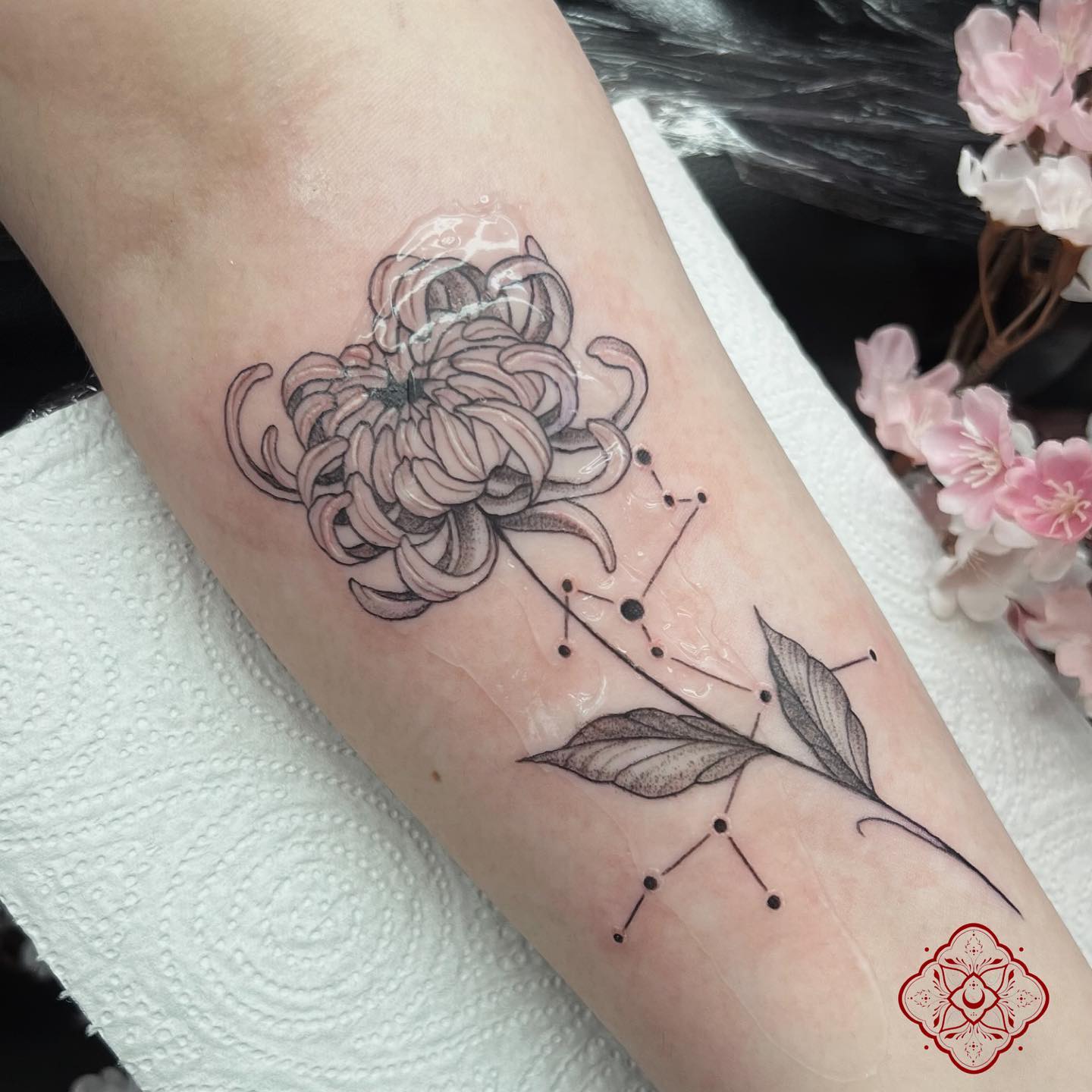 Chrysanthemum flower + Sagittarius constellation for Madeline Galloway 🫶🏻 Thanks for looking ✨

Done at studioxiiigallery

•
•
•
•
•
•
•
•
•
•
•
•
•
•

                     